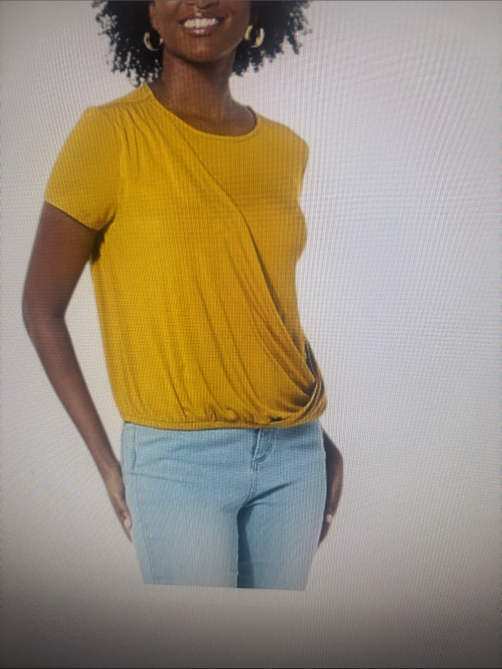 NWT G by Giuliani Women’s Ecolucr Jersey knit Drape front Top.  Size Small